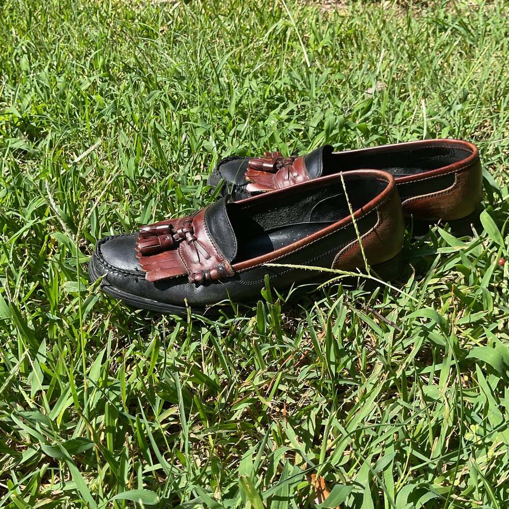 Vintage GH Bass Setta Two Tone Tassel Kiltie Loafers Mens 8.5 M Black Brown Leat